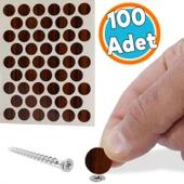 Vida Tapası Tıpası Yapışkanlı Parlak Abanoz Ahşap Desenli Kahverengi Vida Kapatıcı Kapağı (100 ADET) - 1