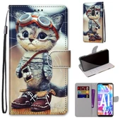 Huawei Mate 20 Lite Maimang 7 Deri Ayakkabı Kedi Desenli PU Deri Kılıf - Yatay Flip - Kart Yuvalı - 1