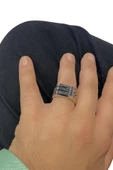 Üst Kalite Baget Oniks Çok Şık 925 Gümüş Erkek Yüzük thumbnail 4