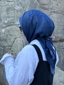 Pamuklu Soft İnci Desen Eşarp-Lacivert - 6