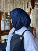 Pamuklu Soft İnci Desen Eşarp-Lacivert - 1