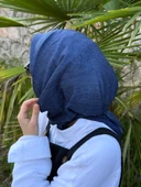 Pamuklu Soft İnci Desen Eşarp-Lacivert - 4