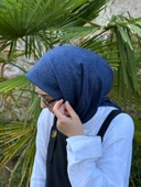 Pamuklu Soft İnci Desen Eşarp-Lacivert - 2