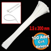 Cırt Kelepçe 2.5 x 200 mm 100 Adet 20 cm Plastik Beyaz Renk Zip Kablo Bağı Çok Amaçlı Bağlama - 1