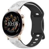 Huawei Watch GT2 GT3 42mm İle Uyumlu FloraFlex Çiçek Desenli Silikon Kordon  Beyaz thumbnail 6