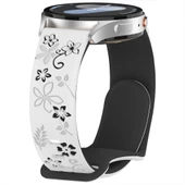 Huawei Watch GT2 GT3 42mm İle Uyumlu FloraFlex Çiçek Desenli Silikon Kordon  Beyaz thumbnail 2