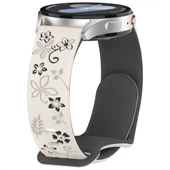 Samsung Galaxy Watch 4 5 Serisi ile Uyumlu FloraFlex Çiçek Desenli Silikon Kordon  Starlight thumbnail 2