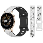 Huawei Watch GT2 GT3 42mm İle Uyumlu FloraFlex Çiçek Desenli Silikon Kordon  Beyaz thumbnail 1