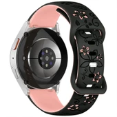Samsung Galaxy Watch 4 5 Serisi ile Uyumlu FloraFlex Çiçek Desenli Silikon Kordon  Pudra thumbnail 3