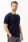 Hornet Polo Tişört - Şeritli Yaka ve Kol Detaylı Lacivert Erkek Polo Tişört Şık Tasarım thumbnail 2