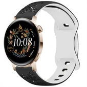 Huawei Watch GT2 GT3 42mm İle Uyumlu FloraFlex Çiçek Desenli Silikon Kordon  Siyah Beyaz thumbnail 6
