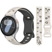 Samsung Galaxy Watch 4 5 Serisi ile Uyumlu FloraFlex Çiçek Desenli Silikon Kordon  Starlight thumbnail 1