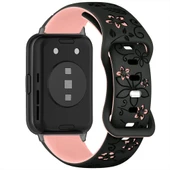 Huawei Watch Fit 2 İle Uyumlu FloraFlex Çiçek Desenli Silikon Kordon  Pudra thumbnail 3