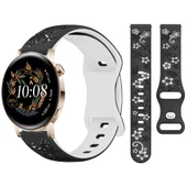 Huawei Watch GT2 GT3 42mm İle Uyumlu FloraFlex Çiçek Desenli Silikon Kordon  Siyah Beyaz thumbnail 1
