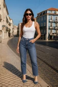 Kadın Düşük Bel Likralı Mavi Jean Pantolon - 1