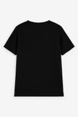 Kadın Bisiklet Yaka %100 Pamuk Baskılı Siyah T-shirt - 3