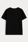 Kadın Bisiklet Yaka Baskılı Siyah T-shirt - 6