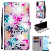 Huawei P30 Pro PU Deri Kılıf - Gradient Renkli Çiçek - Kart Yuvalı ve Cüzdanlı - 1