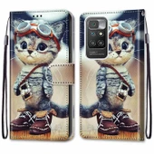 Xiaomi Redmi 10 PU Deri Kılıf - Çizgili Desen - Ayakkabı Kedisi - 2