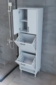 makbulce Nergiz Beyaz ve Renkli Kirli Çamaşır Sepetli Çok Amaçlı Banyo Dolabı - 1