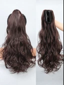 Kadınca Peruk Wavy 100% İnsan Saçı Kahve Ton At Kuyruğu Postiş 150 Gram 60 Cm KP532 - 1