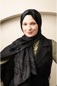 MODA Üçgen Desen Parlak Jakar Şal Siyah - 1