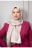 MODA Üçgen Desen Parlak Jakar Şal Fil Dişi - 1