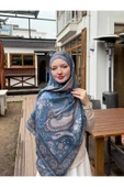 MODA Modal Soft Serisi Etnik Desen Şal Mavi-Vizon - 1