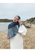 MODA Soft Pamuk Etnik Desen Şal Mavi-vizon - 4