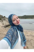 MODA Soft Pamuk Etnik Desen Şal Mavi-vizon - 1