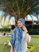 MODA Soft Pamuk Etnik Desen Şal Indigo Mavisi - 1