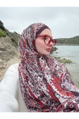 MODA Soft Pamuk Etnik Desen Şal Bordo-kırmızı - 1