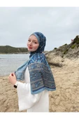 MODA Soft Pamuk Etnik Desen Şal Mavi-vizon - 3