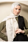 MODA Parlak Jakar Şal Zincir Desen Açık Krem - 2