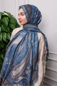 MODA Modal Soft Serisi Etnik Desen Şal Mavi-Vizon - 3