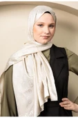 MODA Parlak Jakar Şal Zincir Desen Açık Krem - 1