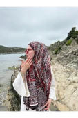 MODA Soft Pamuk Etnik Desen Şal Bordo-kırmızı - 2