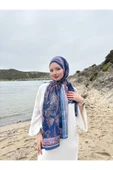 MODA Timeless Wieve Serisi Etnik Desen Şal Saks Mavisi - 4