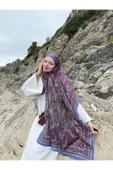 MODA Timeless Wieve Serisi Etnik Desen Şal Mürdüm-Mavi - 2