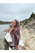 MODA Soft Pamuk Etnik Desen Şal Bordo-kırmızı - 3