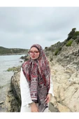 MODA Soft Pamuk Etnik Desen Şal Bordo-kırmızı - 4