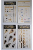 Kruvazör Flash Tattoos Altın Yaldızlı Geçici Dövme 4 Kartela Birden Model5 - 1