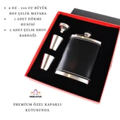 Perlotus 8 Oz 240 cc Rugan Siyah Hakiki Deri Viski Cep Matarası Shot Bardaklı Set Kutulu Babalar Günü Hediye - 2