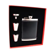 Perlotus 8 Oz 240 cc Rugan Siyah Hakiki Deri Viski Cep Matarası Shot Bardaklı Set Kutulu Babalar Günü Hediye - 5