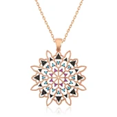 Süpertrend Gümüş Rose Geometrik Desenli Madalyon Kolye - 1