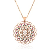 Süpertrend Gümüş Rose Geometrik Desenli Madalyon Kolye - 1
