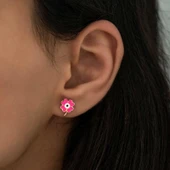 Süpertrend ​Gümüş Fosforlu Pembe Yonca Küpe - 2