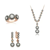 Kruvazör Gümüş Beyaz Taşlı Bayan Set - 1