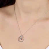 Süpertrend Swarovski Taşlı Gümüş Çember Tektaş Bayan Kolye - 2