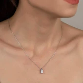 Süpertrend Swarovski Taşlı Gümüş Baget Tektaş Bayan Kolye - 2